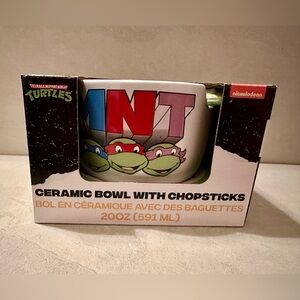 Teenage Mutant Ninja Turtles Ceramic Bowl w/ Chopsticks - New In Box